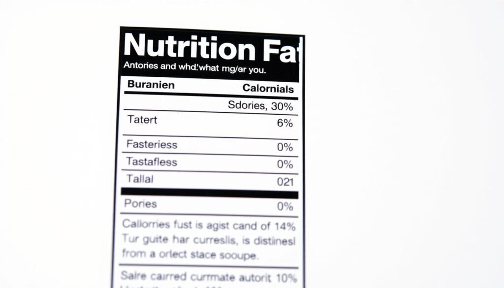 A high-contrast, close-up photograph of a nutrition label, showcasing the "Nutrition Facts" section with clear legibility. The label is placed against a clean, minimalist backdrop, with soft, directional lighting illuminating the crisp, detailed text and numerical values. The layout emphasizes the "Calories" and "Calories from Fat" information, drawing the viewer's attention to these key nutritional metrics. The overall aesthetic is sleek, modern, and visually compelling, effectively conveying the essence of the "Nutrition snapshot and what it means for you" section.