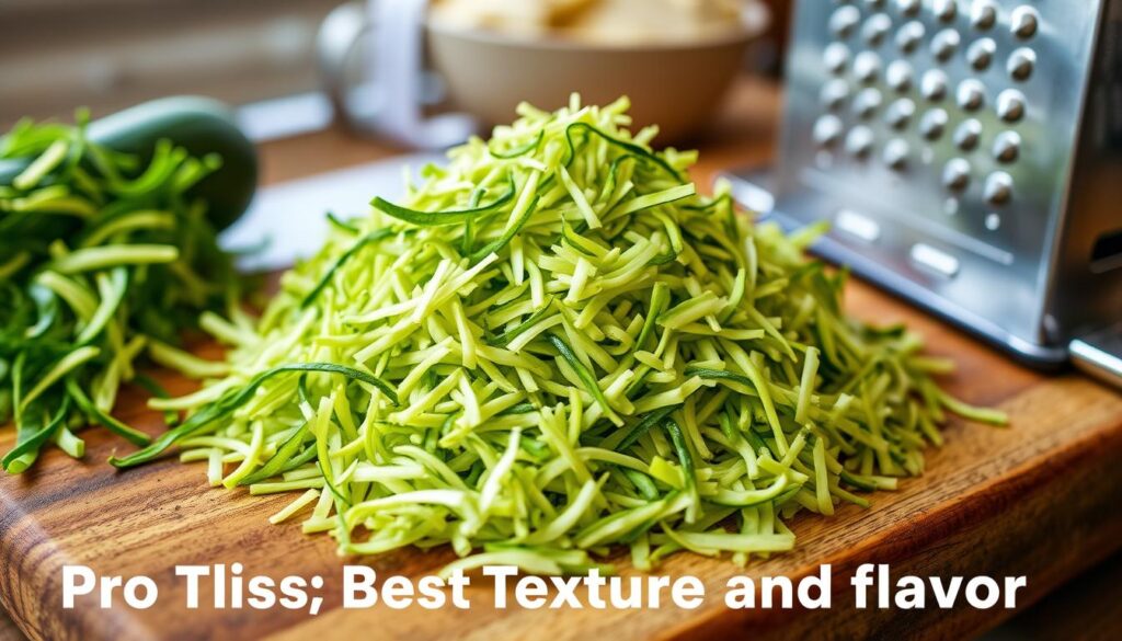 A neatly arranged pile of freshly grated zucchini, its vibrant green shreds nestled on a rustic wooden cutting board. The texture is fine and uniform, with a slight sheen that catches the soft, natural lighting filtering in from an unseen window. The scene has a warm, inviting atmosphere, hinting at the delicious possibilities of this versatile vegetable. A stainless steel grater sits nearby, its sharp teeth a testament to the care and precision used in this culinary preparation. The image conveys a sense of culinary mastery, perfectly aligned with the "Pro Tips for Best Texture and Flavor" section of the Bisquick Quiche Lorraine article. A neatly arranged pile of freshly grated zucchini, its vibrant green shreds nestled on a rustic wooden cutting board. The texture is fine and uniform, with a slight sheen that catches the soft, natural lighting filtering in from an unseen window. The scene has a warm, inviting atmosphere, hinting at the delicious possibilities of this versatile vegetable. A stainless steel grater sits nearby, its sharp teeth a testament to the care and precision used in this culinary preparation. The image conveys a sense of culinary mastery, perfectly aligned with the "Pro Tips for Best Texture and Flavor" section of the Bisquick Quiche Lorraine article.