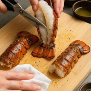 First step Lobster Tails with Garlic Lemon Butter Sauce
