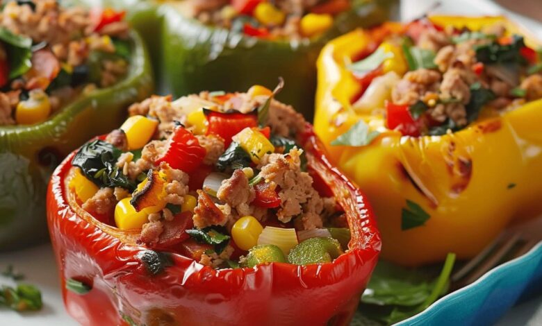 Turkey Spinach Stuffed Peppers