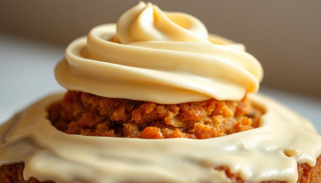 A luscious, silky swirl of cream cheese frosting cascading over the top of a rich, moist banana cake. Soft peaks of velvety frosting, gently illuminated by warm, natural light, beckoning to be scooped up and savored. The frosting's supple texture and tangy-sweet flavor seamlessly complement the deep, caramelized notes of the banana cake beneath. Captured in a classic three-quarter view, the scene exudes an air of elegance and temptation, inviting the viewer to indulge in this decadent pairing of flavors. A luscious, silky swirl of cream cheese frosting cascading over the top of a rich, moist banana cake. Soft peaks of velvety frosting, gently illuminated by warm, natural light, beckoning to be scooped up and savored. The frosting's supple texture and tangy-sweet flavor seamlessly complement the deep, caramelized notes of the banana cake beneath. Captured in a classic three-quarter view, the scene exudes an air of elegance and temptation, inviting the viewer to indulge in this decadent pairing of flavors.