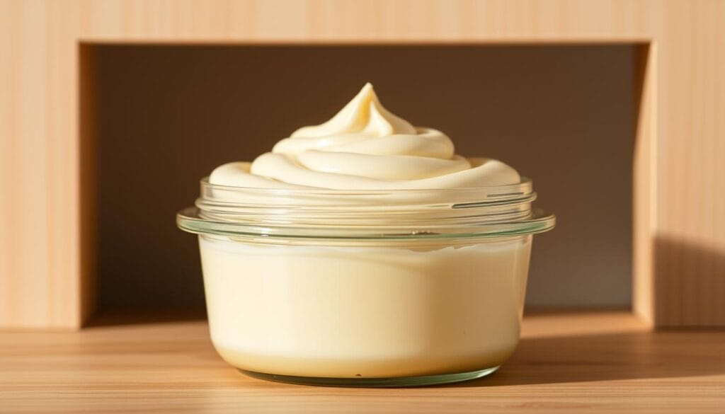 A meticulously crafted scene of a glass storage container filled with smooth, creamy vanilla pudding. The pudding is gently illuminated by soft, indirect lighting, casting subtle shadows and highlights that accentuate its luscious texture. The container is positioned on a wooden surface, surrounded by a minimalist, neutral-toned backdrop that allows the pudding to take center stage. The overall composition conveys a sense of calm, inviting the viewer to imagine the satisfying taste and comforting experience of storing and enjoying this homemade treat. A meticulously crafted scene of a glass storage container filled with smooth, creamy vanilla pudding. The pudding is gently illuminated by soft, indirect lighting, casting subtle shadows and highlights that accentuate its luscious texture. The container is positioned on a wooden surface, surrounded by a minimalist, neutral-toned backdrop that allows the pudding to take center stage. The overall composition conveys a sense of calm, inviting the viewer to imagine the satisfying taste and comforting experience of storing and enjoying this homemade treat.