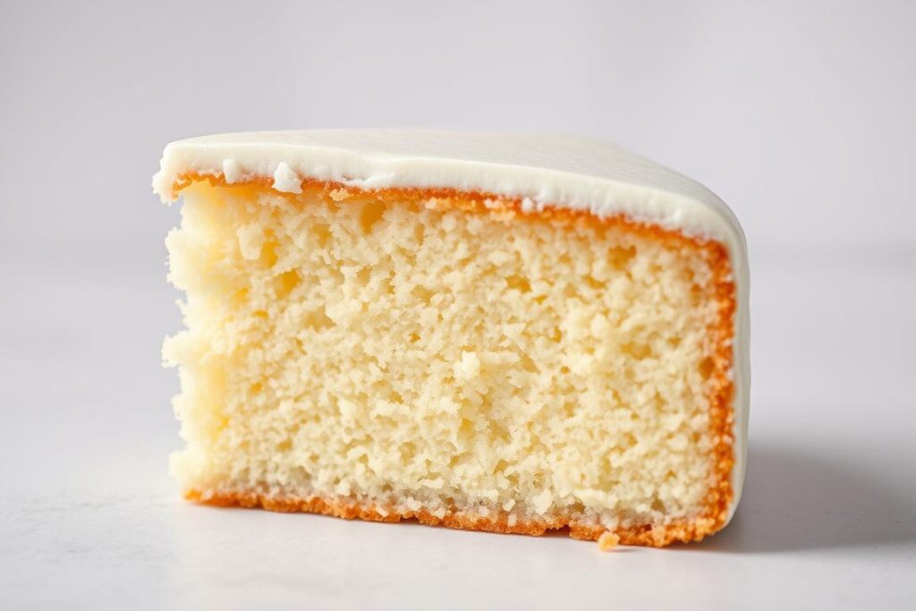 Perfect cake crumb texture showing moist, even layers Perfect cake crumb texture showing moist, even layers