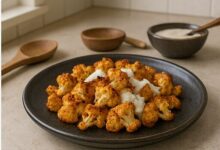 Crispy cauliflower with tahini yogurt sauce — finished dish