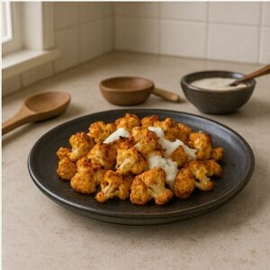 Crispy cauliflower with tahini yogurt sauce — finished dish