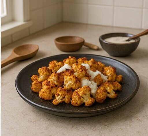 Crispy cauliflower with tahini yogurt sauce — finished dish