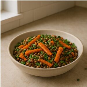 Moroccan lentil and roasted carrot salad — finished dish
