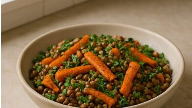 Moroccan lentil and roasted carrot salad — finished dish