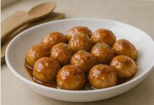 Honey ginger glazed chicken meatballs — finished dish