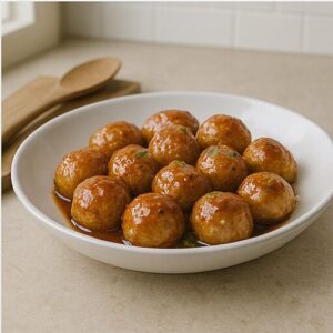 Honey ginger glazed chicken meatballs — finished dish