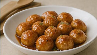 Honey ginger glazed chicken meatballs — finished dish
