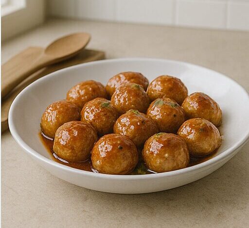 Honey ginger glazed chicken meatballs — finished dish