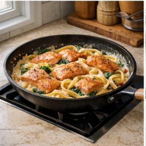 creamy tuscan salmon pasta — preparation step 7