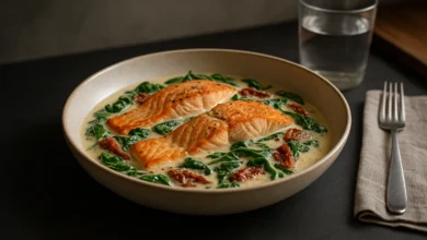 Creamy Tuscan Salmon finished dish