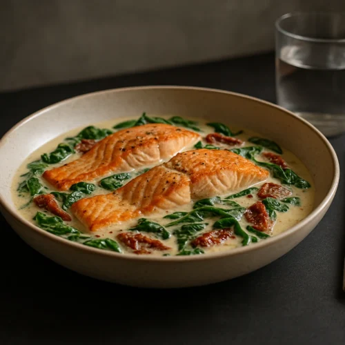 Creamy Tuscan Salmon finished dish