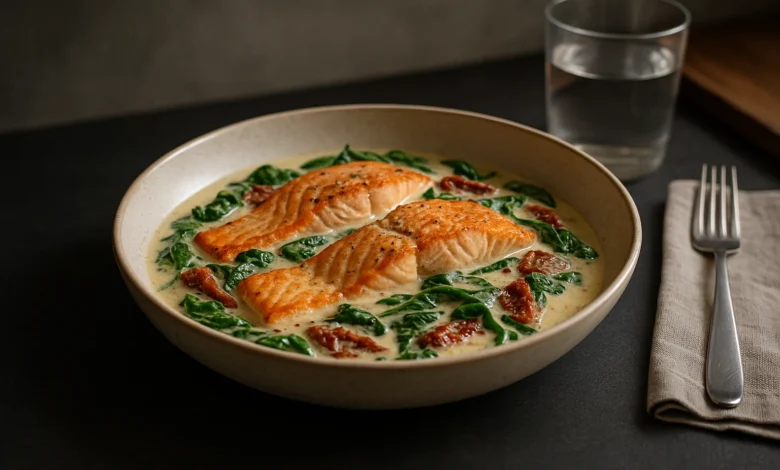 Creamy Tuscan Salmon finished dish